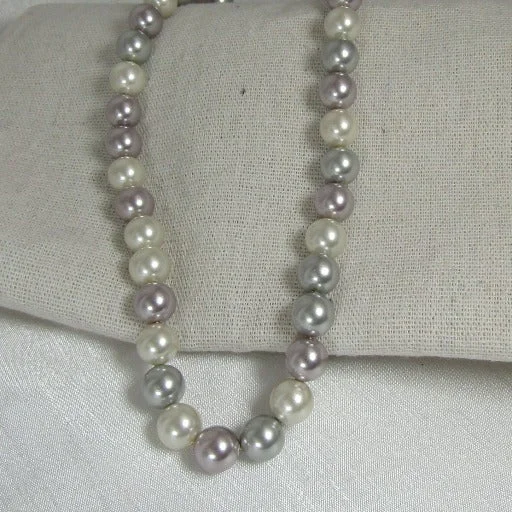 simple gemstone chain necklace -Shell Pink Pearl Necklace Hand Knotted