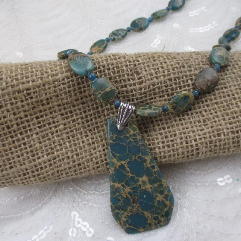 stunning pendant necklace with gemstones -Aqua Terra Jasper Blue Green Gemstone Necklace