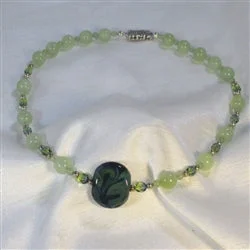 zodiac charm necklace -Green and Blue Swirls Lampwork Glass Bead & New Jade Set