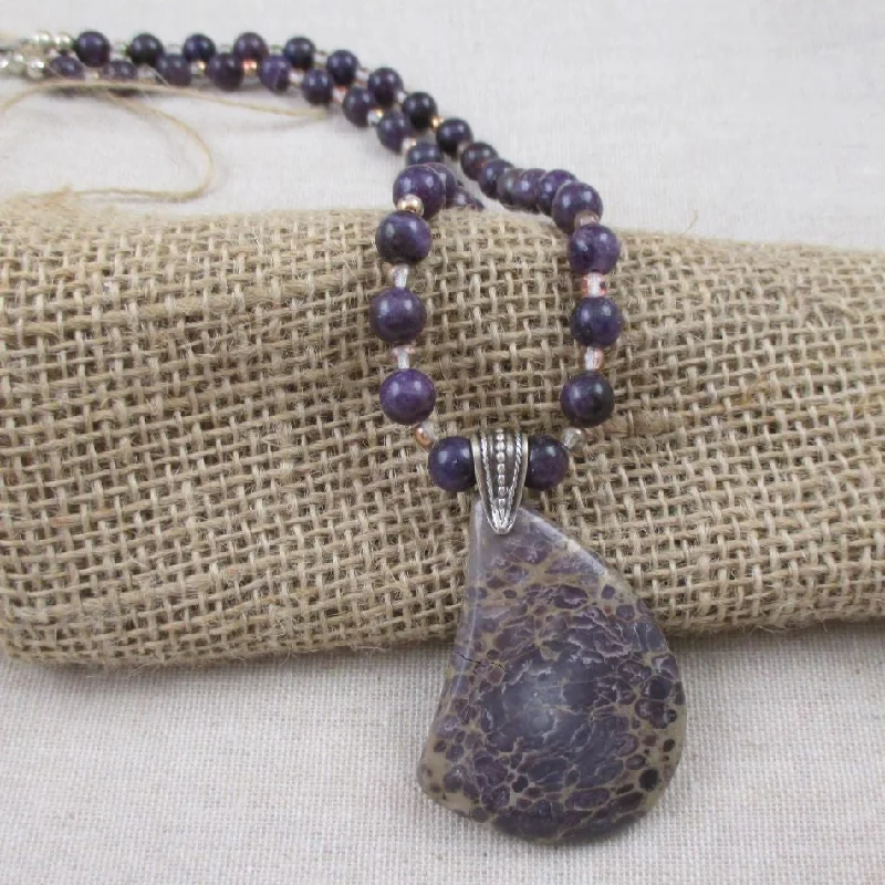 personalized pendant chain necklace -Lepedolite and Purple Nevada Variscite Gemstone Necklace