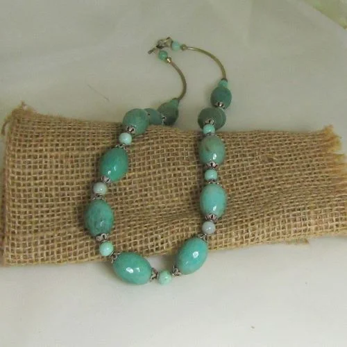 trendy necklace with pendant -Aqua Gemstone Beaded  Necklace