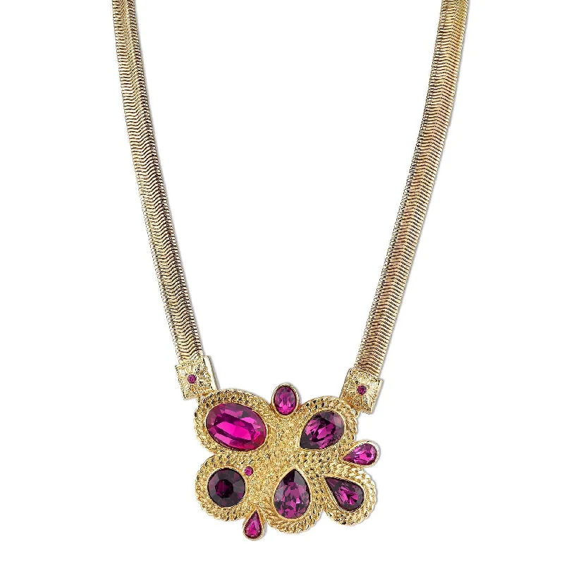 unique pendant necklace for women -2028 Jewelry Amethyst Purple Color And Fuchsia Cluster Necklace 16" + 3" Extender