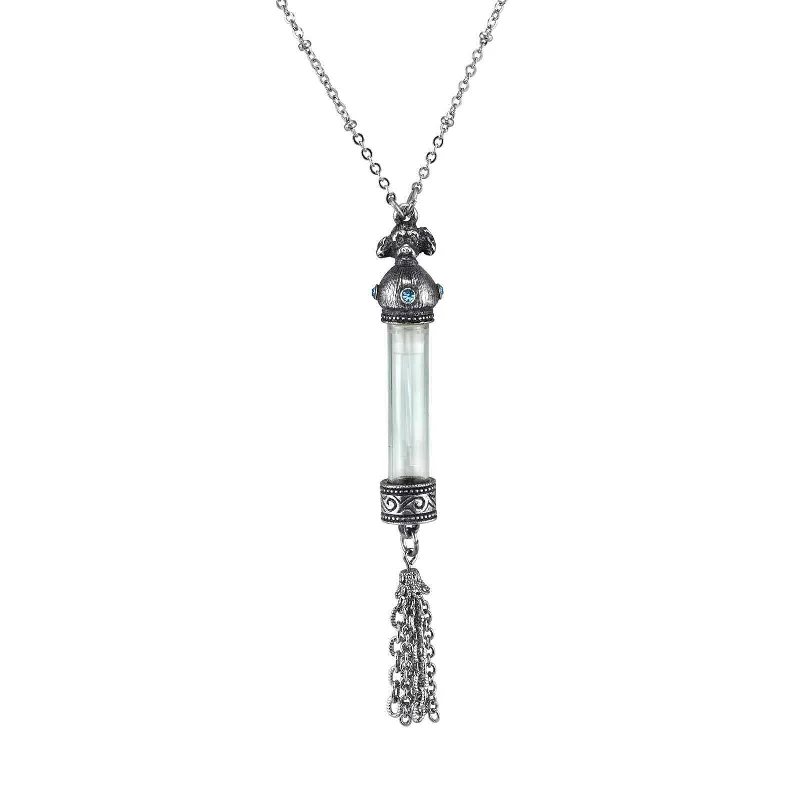 zodiac charm necklace -1928 Jewelry Antiqued Dog Light Blue Crystal Glass Vial Tassel Necklace 30"