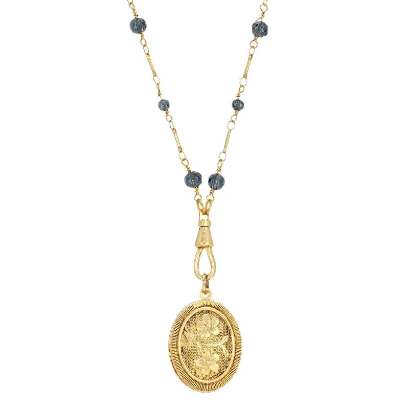 stylish infinity chain necklace -1928 Jewelry Blue Montana Glass Beaded Double Side Oval Floral Locket Necklace 30"