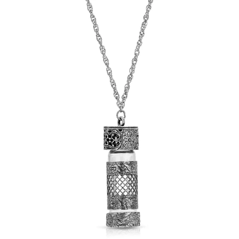 unique pendant for birthday gift -1928 Jewelry Etched Floral Glass Vial Necklace 30"