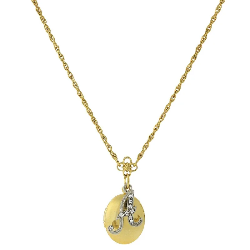 unique pendant necklace for birthday -1928 Jewelry Crystal Initial Gold Locket Necklace 16"