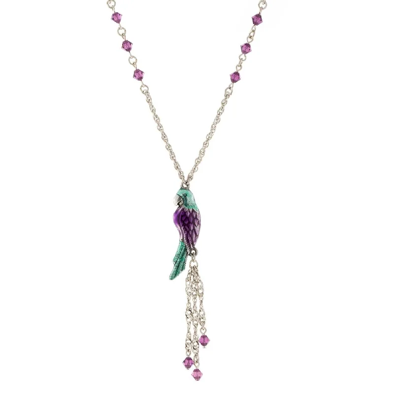 colorful pendant for necklace -1928 Jewelry Neotropic Exotic Parrot Crystal Tassel Necklace 16" + 3" Extender