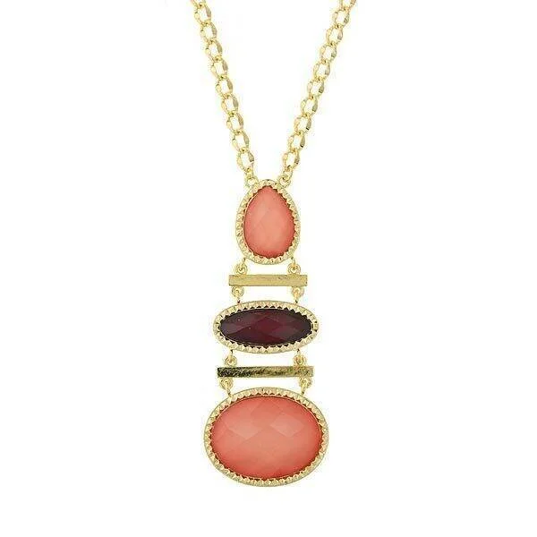 layered gemstone necklace -2028 Jewelry Raspberry & Peach Stone Drop Necklace 32"