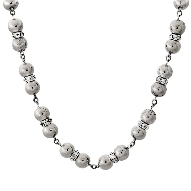 custom engraved necklace -2028 Jewelry Polished Silver Beaded Crystal Accent Strand Necklace 16" + 3" Extender