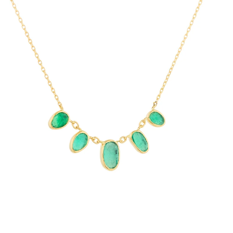 trendy gemstone pendant necklace -Five Oval Emerald Necklace