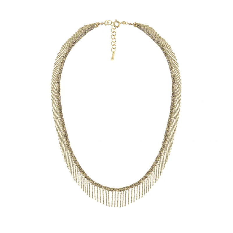 elegant gold heart necklace -Gold Fringe Silk Necklace