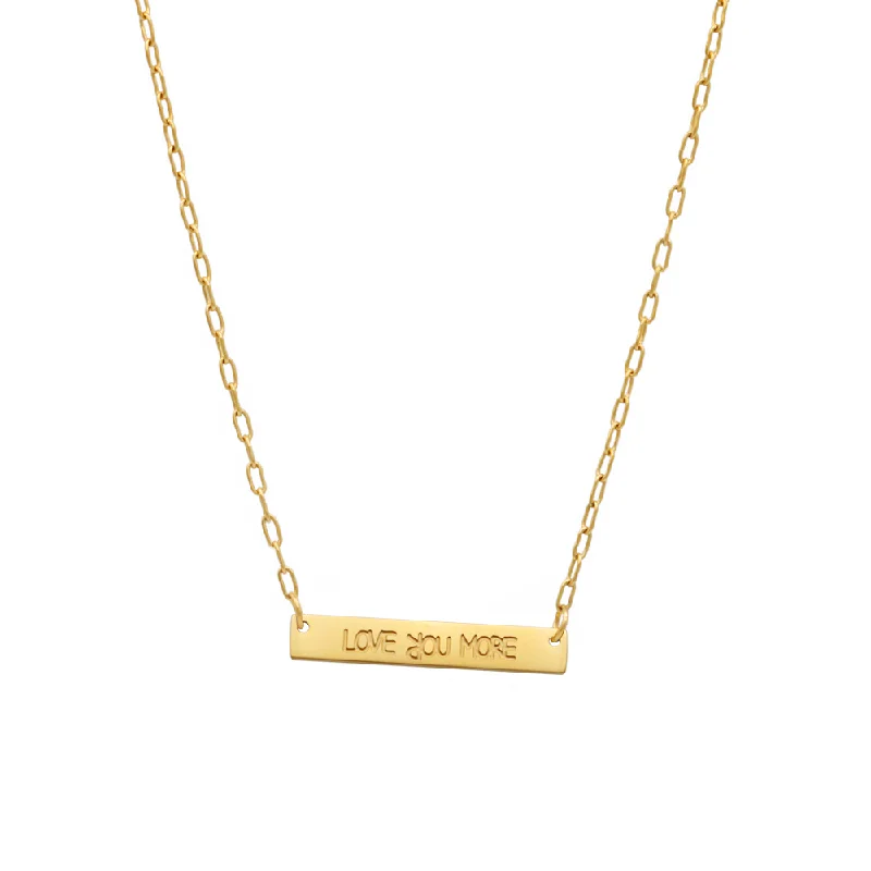 simple pendant with engraving -Love You More Mini Plaque Necklace Gold