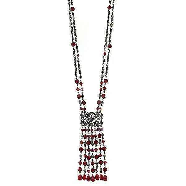 custom pendant for men -2028 Jewelry Siam Ab Crystal And Hematite Fringe Tassel Necklace 30"