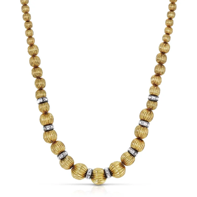 statement gold necklace -1928 Jewelry Gold Graduated Corrugated Beaded Necklace 16" + 3" Extender