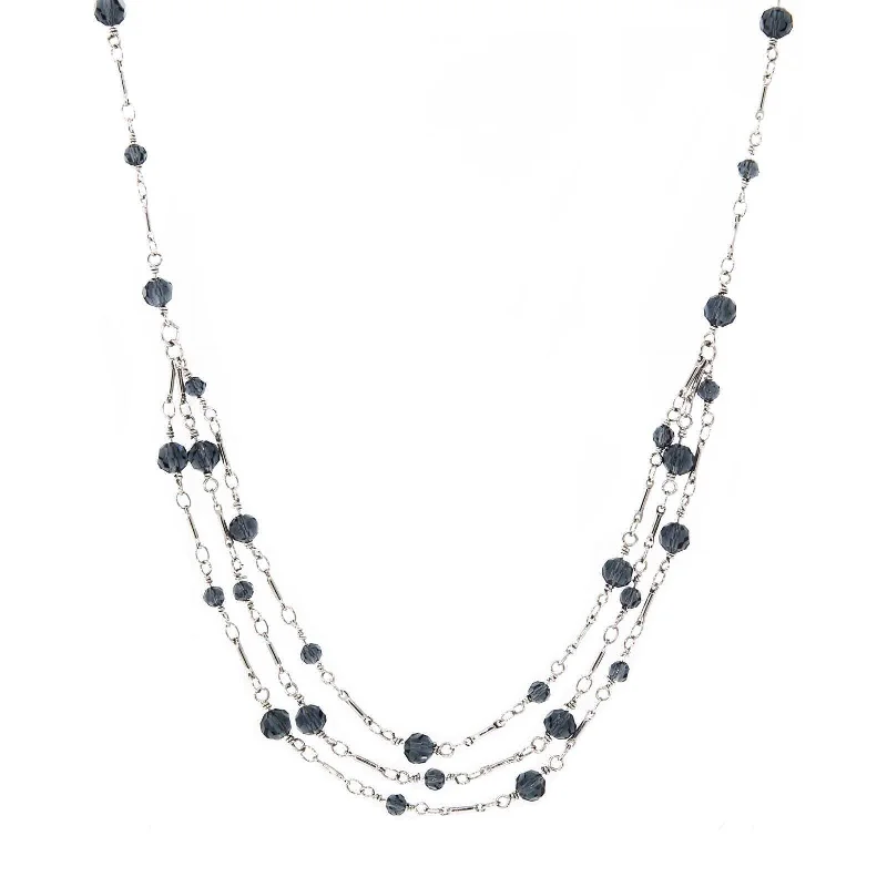 infinity pendant with diamonds -1928 Jewelry Blue Bead 3 Strand Necklace 16" + 3" Extender