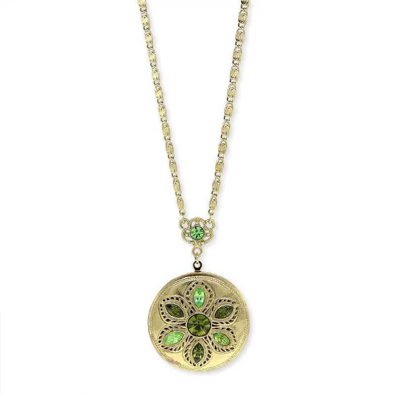 modern gold pendant for women -1928 Jewelry Crystal Flower Round Locket Necklace 22 + 3" Extender