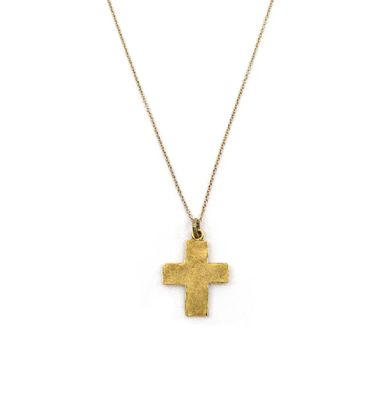 custom engraved gold necklace -The Rustic Gold Walk in Faith Cross Necklace