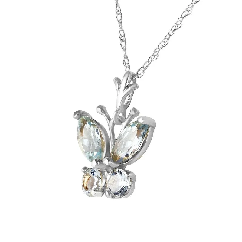 vibrant crystal pendant necklace -0.6 CTW 14K Solid White Gold Butterfly Necklace Aquamarine