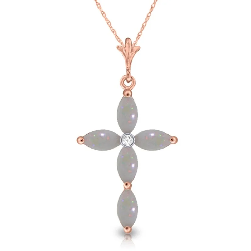 elegant layered necklace -0.69 Carat 14K Rose Gold Necklace Natural Diamond Opal