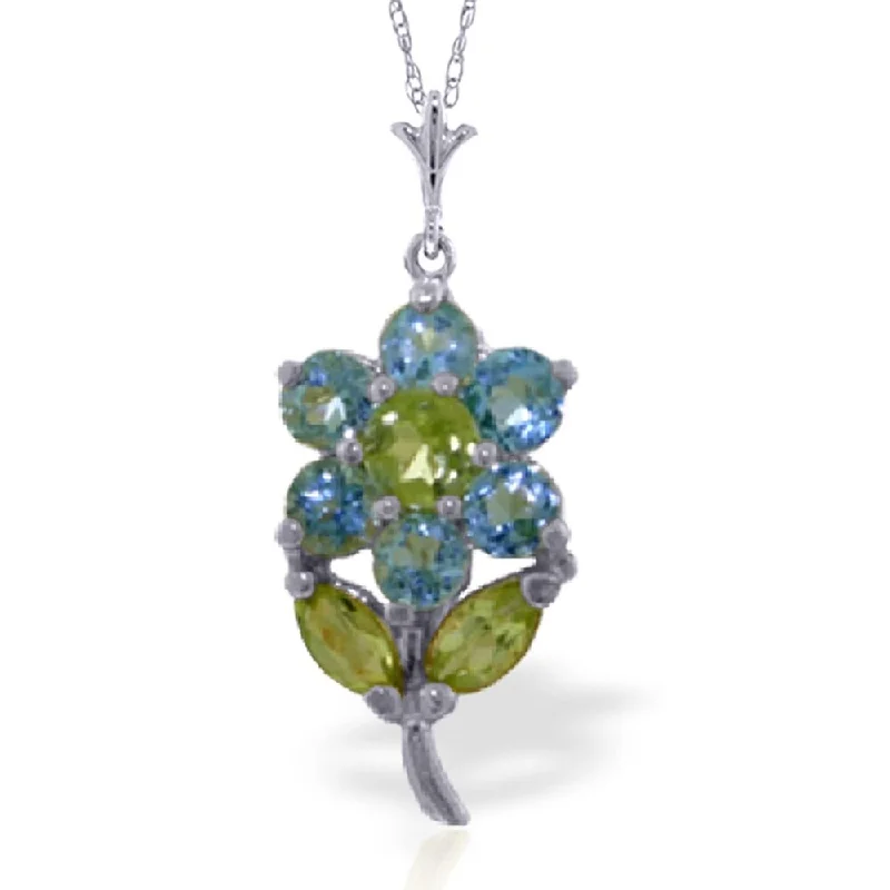 customized name pendant necklace -1.06 Carat 14K White Gold Flower Necklace Blue Topaz Peridot