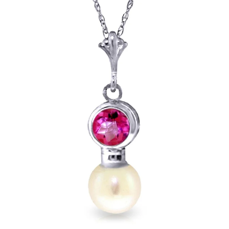 vintage gemstone pendant necklace -1.23 Carat 14K White Gold Une Valse Pink Topaz Pearl Necklace