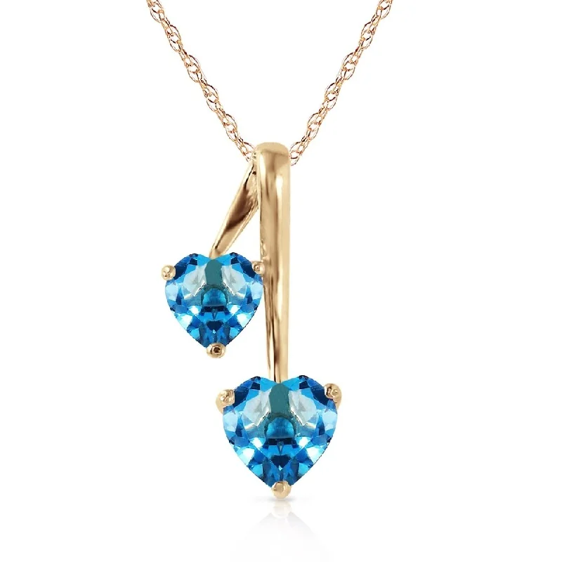 trendy zodiac pendant necklace -1.4 Carat 14K Gold Hearts Necklace Natural Blue Topaz