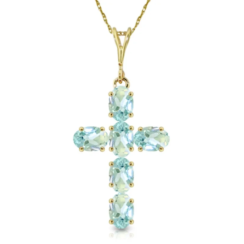 elegant gold pendant with gemstones -1.5 Carat 14K Solid Gold Cross Gemstone Necklace Natural Aquamarine