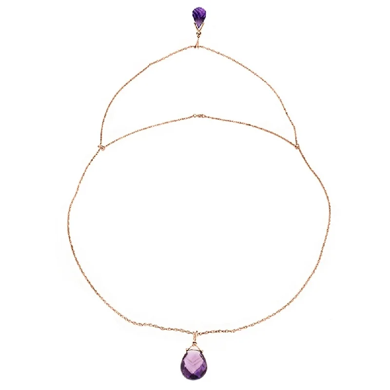 crystal pendant necklace for women -14K Solid Rose Gold Front and Back Drop Necklace with Briolette Amethysts