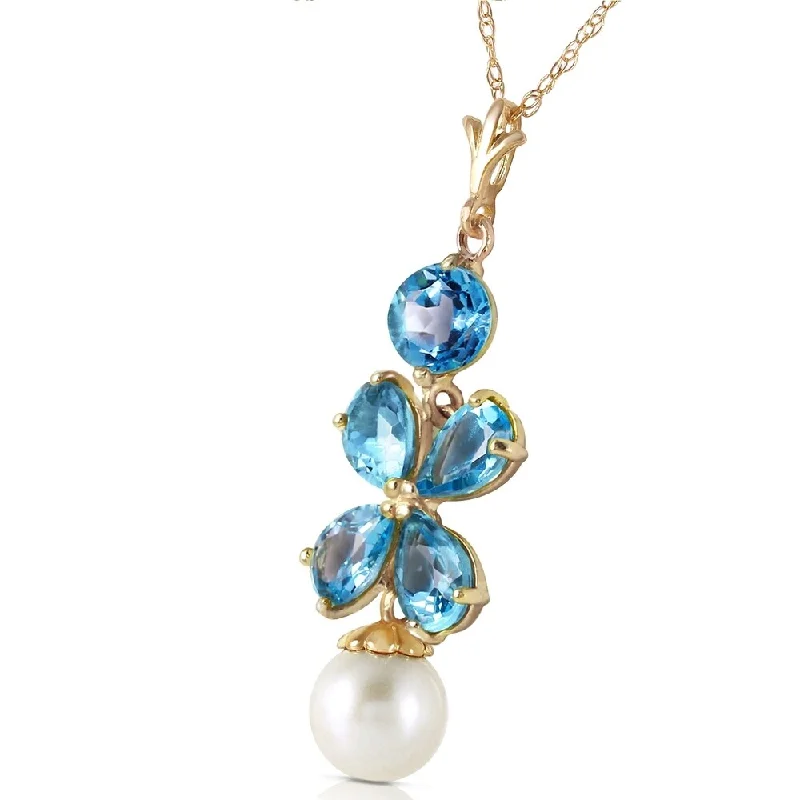 elegant sterling silver pendant -3.65 Carat 14K Solid Gold Seafoam Blue Topaz pearl Necklace