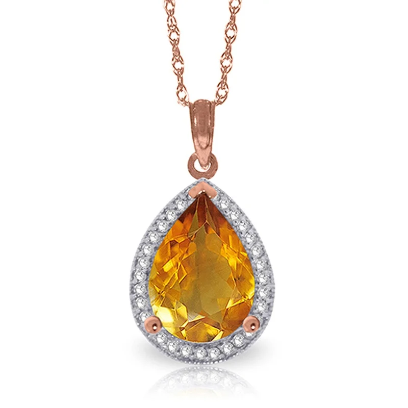 custom engraved gold necklace -3.66 Carat 14K Solid Gold Lana Citrine Diamond Gemstone Necklace