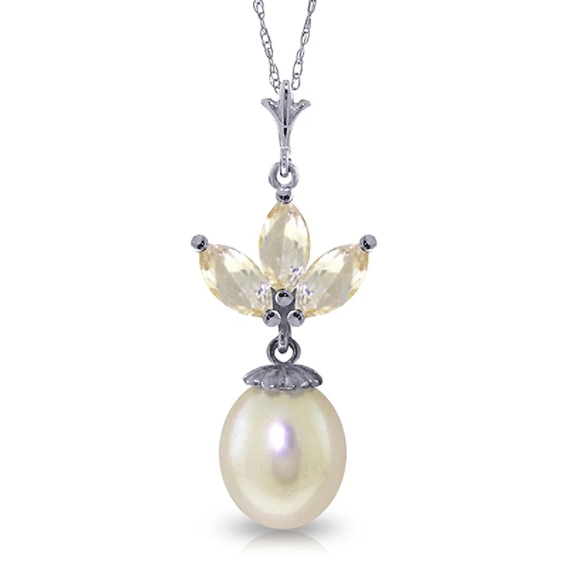 colorful heart pendant necklace -4.75 Carat 14K Solid Gold Necklace Gemstone Pearl White Topaz