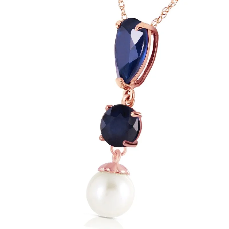 sterling silver charm necklace -5.05 Carat 14K Solid Rose Gold Necklace Sapphire pearl