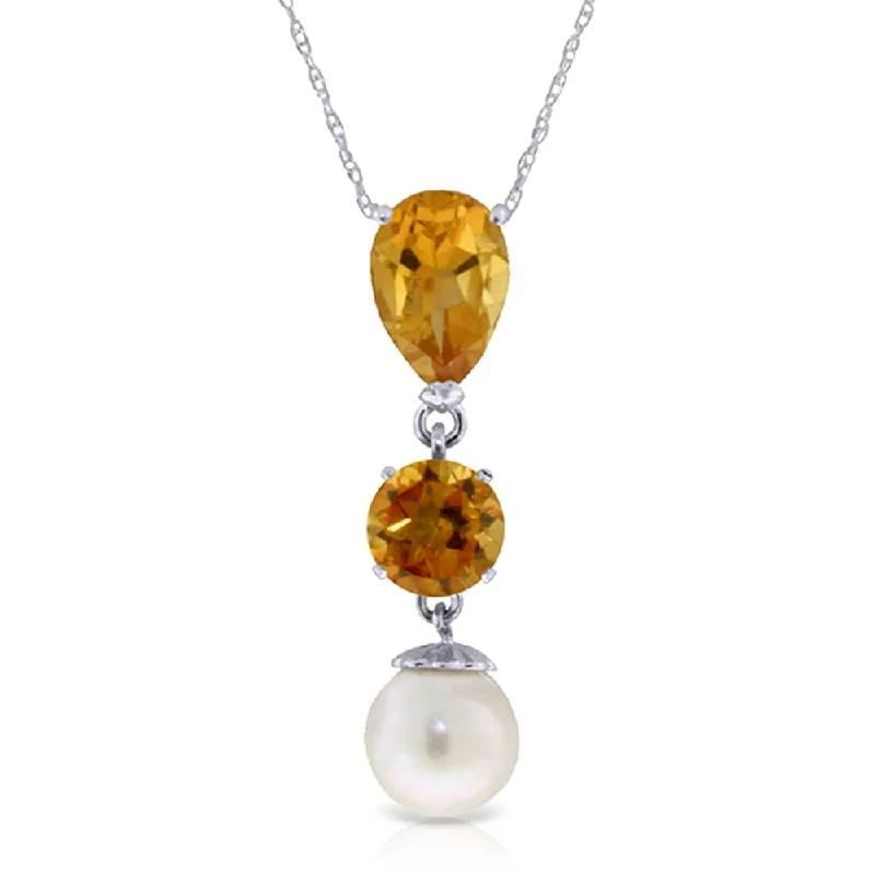 creative heart-shaped pendant necklace -5.25 CTW 14K Solid White Gold Necklace Citrine pearl