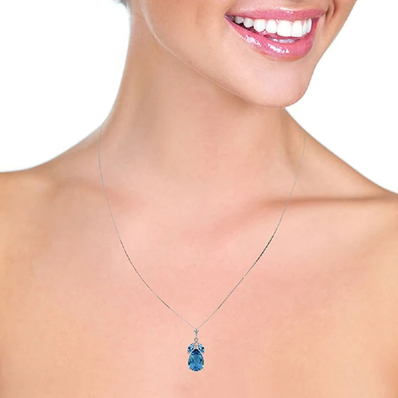 layered gold necklace with pendant -6.5 Carat 14K Solid White Gold Miles To Go Blue Topaz Necklace