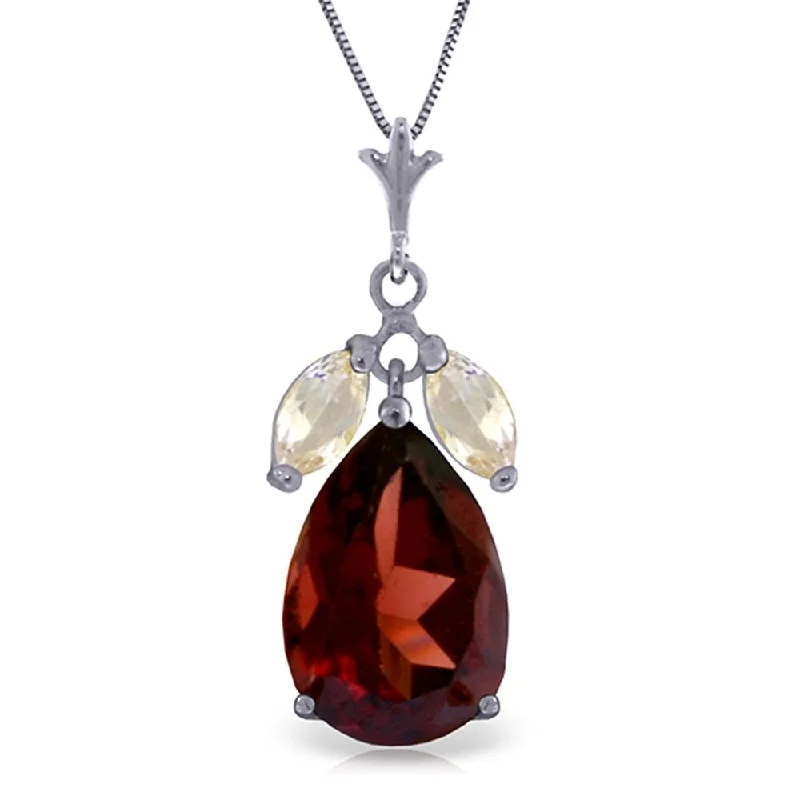 simple gemstone chain necklace -6.5 Carat 14K White Gold Necklace Garnet White Topaz