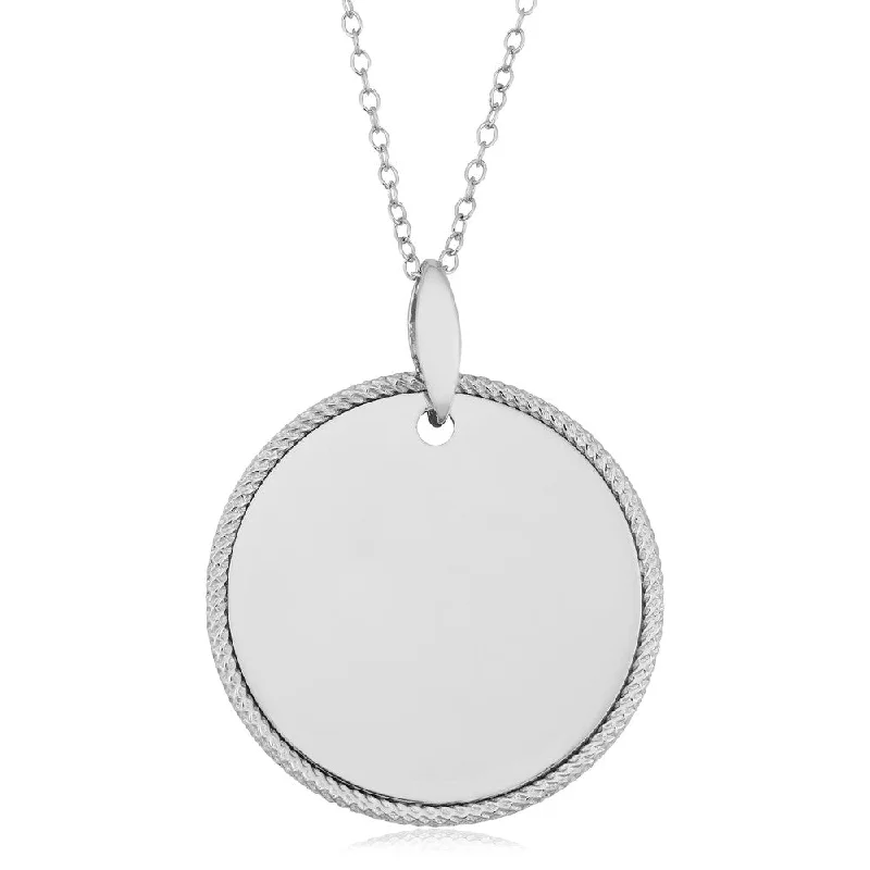 gold chain necklace with pendant -Argento Italia Rhodium Plated Sterling Silver 27-mm Polished Medal Necklace