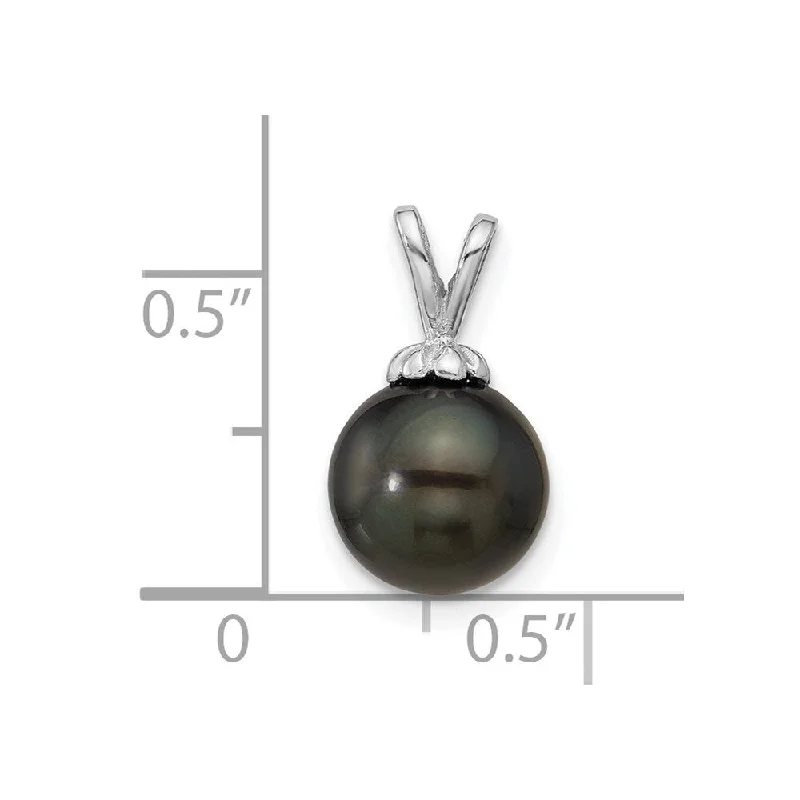 handmade necklace for gifts -Diamond2Deal 14K White Gold 8-9mm Round Black Saltwater Tahitian Pearl Pendant (L-15mm, W-8.6mm)