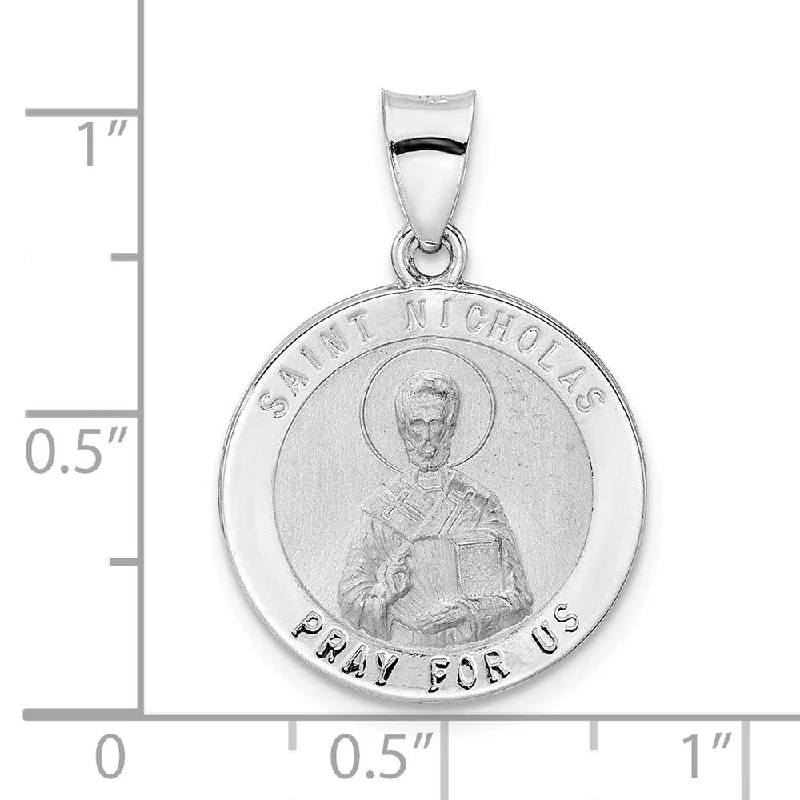 initial pendant necklace for women -Diamond2Deal 14K White Gold and Satin Hollow St Nicholas Medal Pendant (L-21mm, W-19mm)