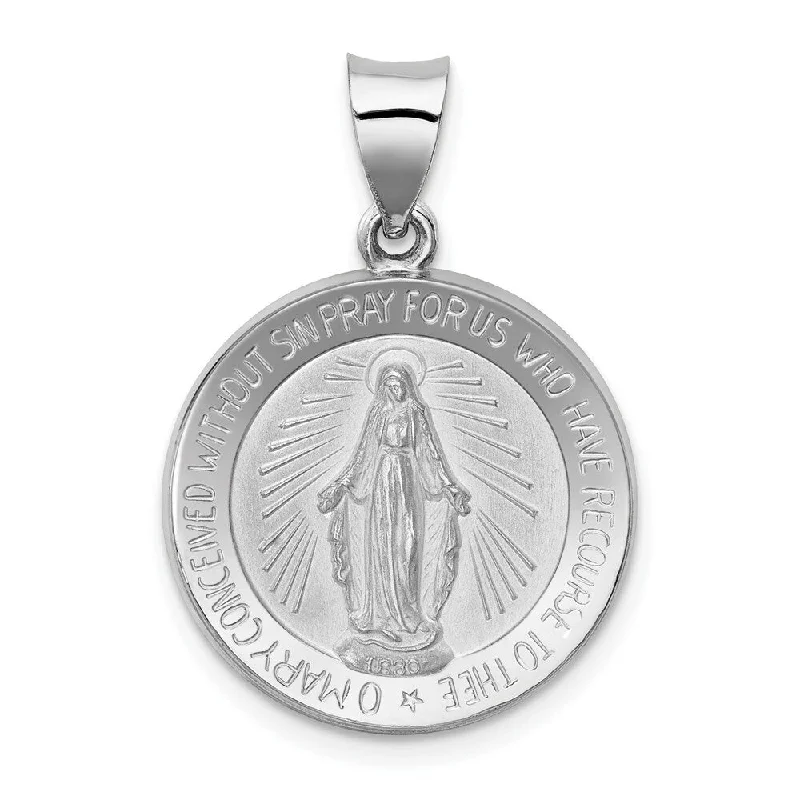 trendy chain necklace for men -Diamond2Deal 14K White Gold Polished and Satin Miraculous Medal Pendant (L- 27 mm, W- 18.75 mm)