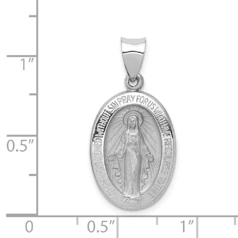 silver pendant necklace with engraving -Diamond2Deal 14K White Gold Polished and Satin Miraculous Medal Pendant (L- 28 mm, W- 14 mm)