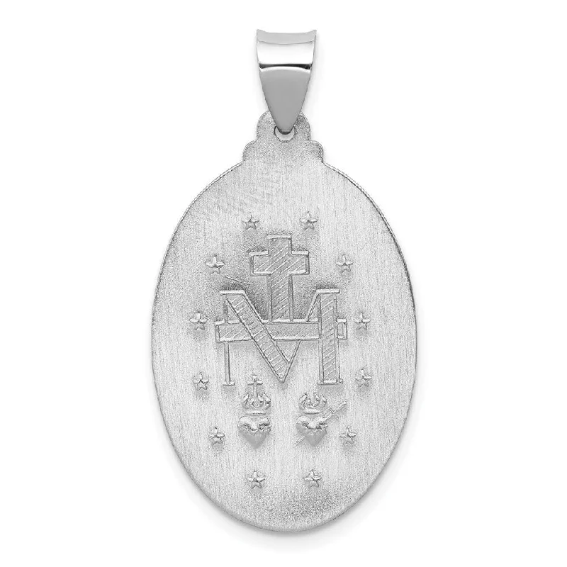 long chain with pendant -Diamond2Deal 14K White Gold Polished and Satin Miraculous Medal Pendant (L- 34.5 mm, W- 18 mm)