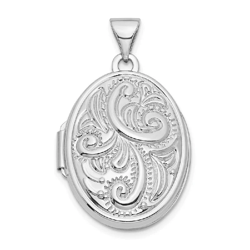 modern pendant with gemstone -Diamond2Deal 14K White Gold Swirl Design 21mm Oval Locket (W- 17 mm, L- 28 mm)