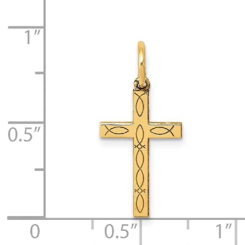 sterling silver pendant for necklace -Diamond2Deal 14K Yellow Gold Laser Designed Cross Pendant (L- 21 mm, W- 11 mm)