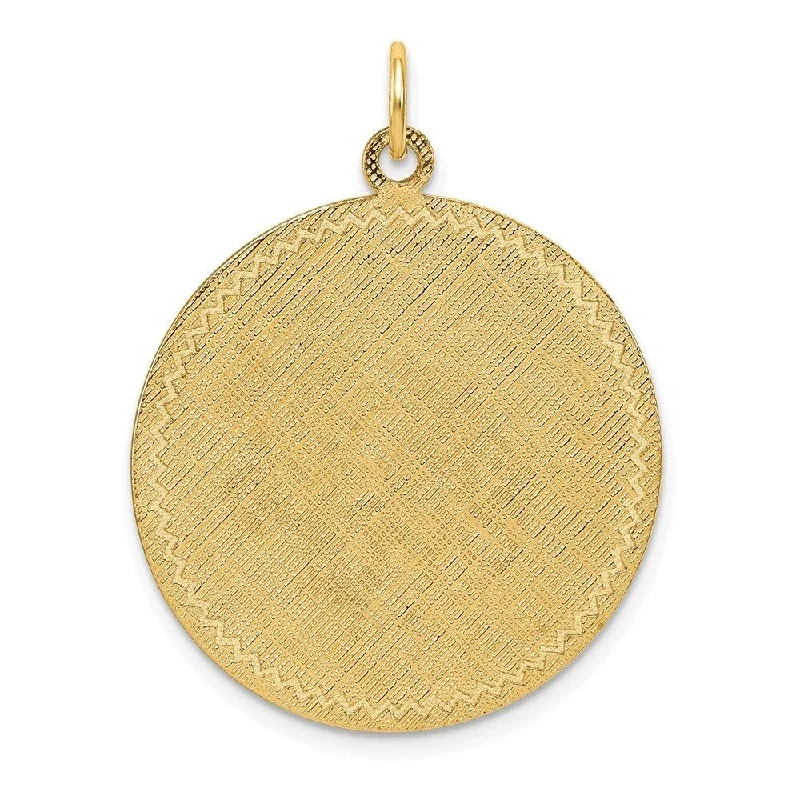 personalized gold pendant -Diamond2Deal 14K Yellow Gold Patterned .018 Gauge Circular Engravable Disc Satin Back Pendant (L- 33 mm, W- 26 mm)