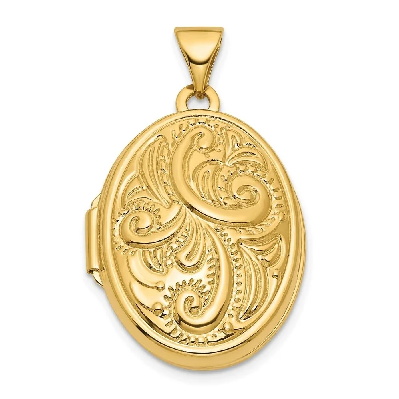 gold heart charm necklace -Diamond2Deal 14K Yellow Gold Reversible Swirl Design 21mm Oval Locket Pendant and Charm (L-28.3mm, W-17.1mm)