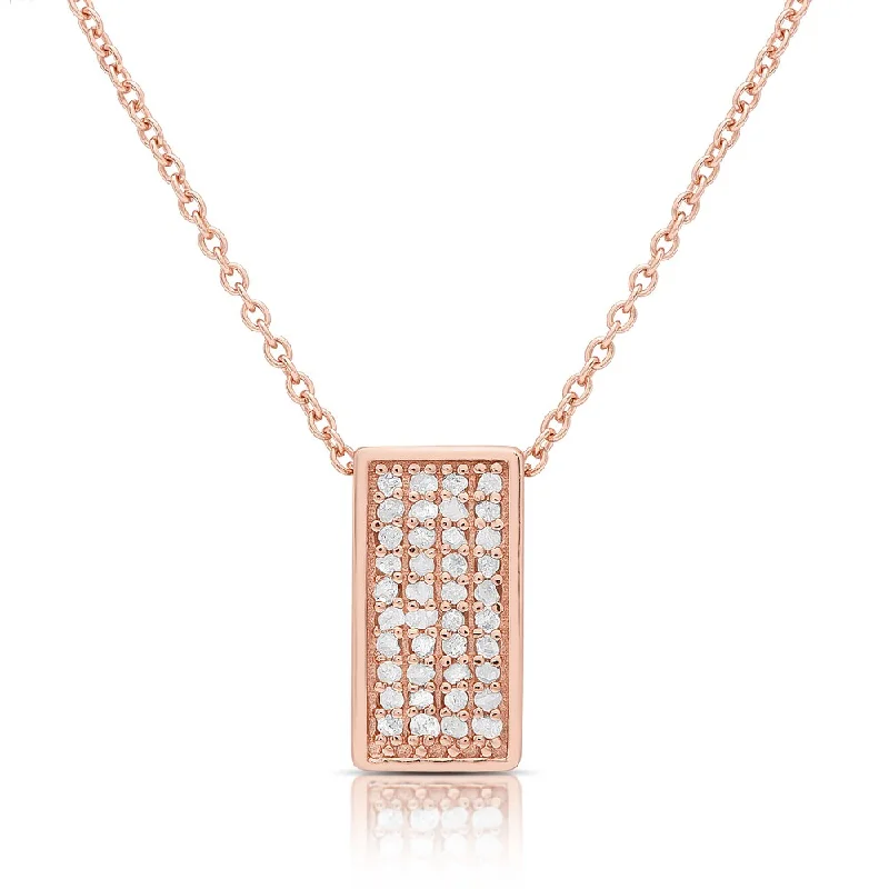 engraved name pendant necklace -Finesque Gold over Silver or Sterling Silver 1/4ct Diamond Rectangle Necklace