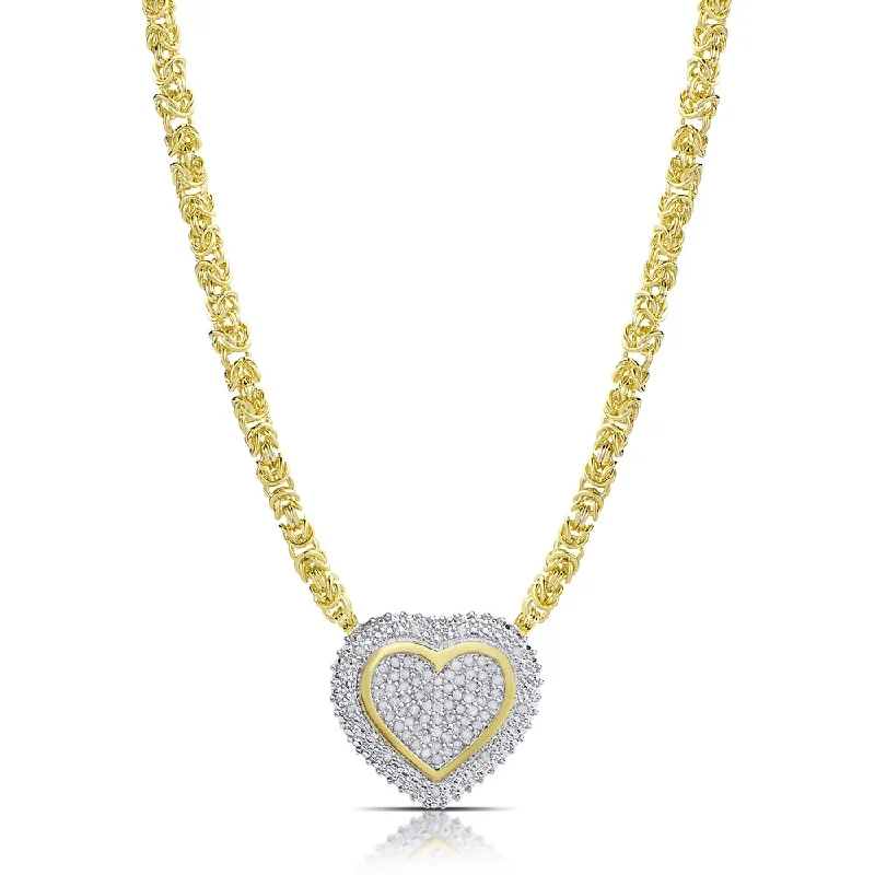 custom pendant for men -Finesque Gold over Sterling Silver 1/2ct TDW Diamond Byzantine Heart Necklace (I-J, I2-I3)