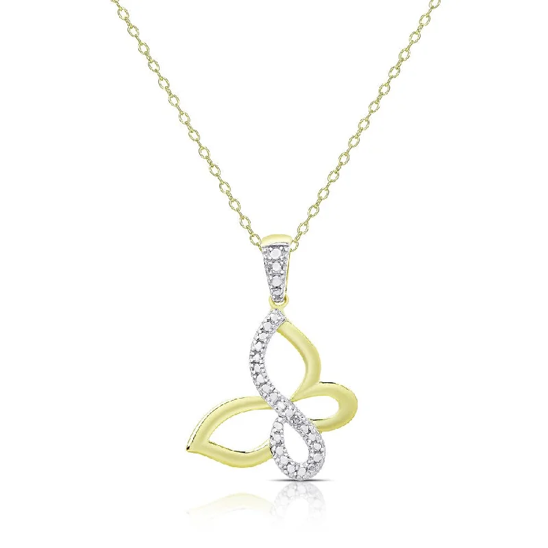 handmade silver heart necklace -Finesque Gold Over Sterling Silver Diamond Accent Butterfly Necklace