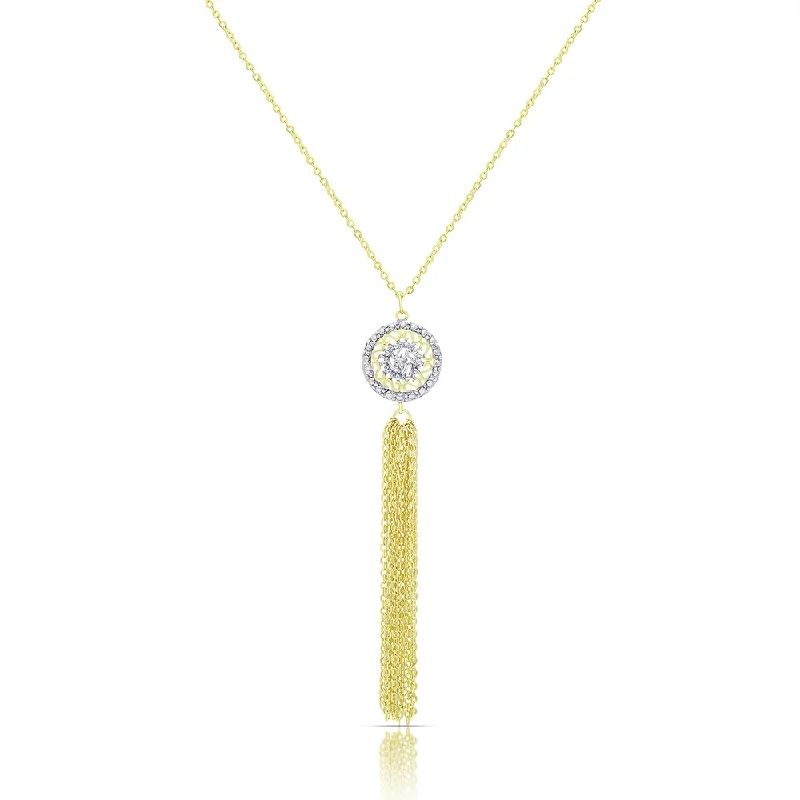 delicate gold pendant necklace -Finesque Gold Over Sterling Silver Diamond Accent Circle and Tassel Necklace