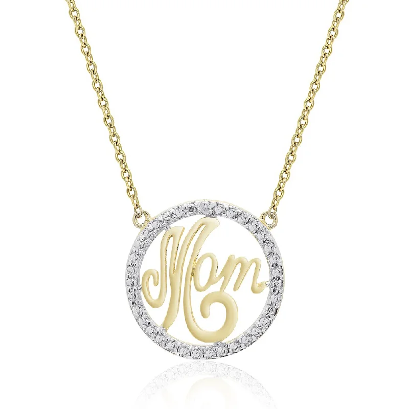 floral charm necklace -Finesque Gold Overlay Diamond Accent 'Mom' Necklace (I-J, I2-I3)